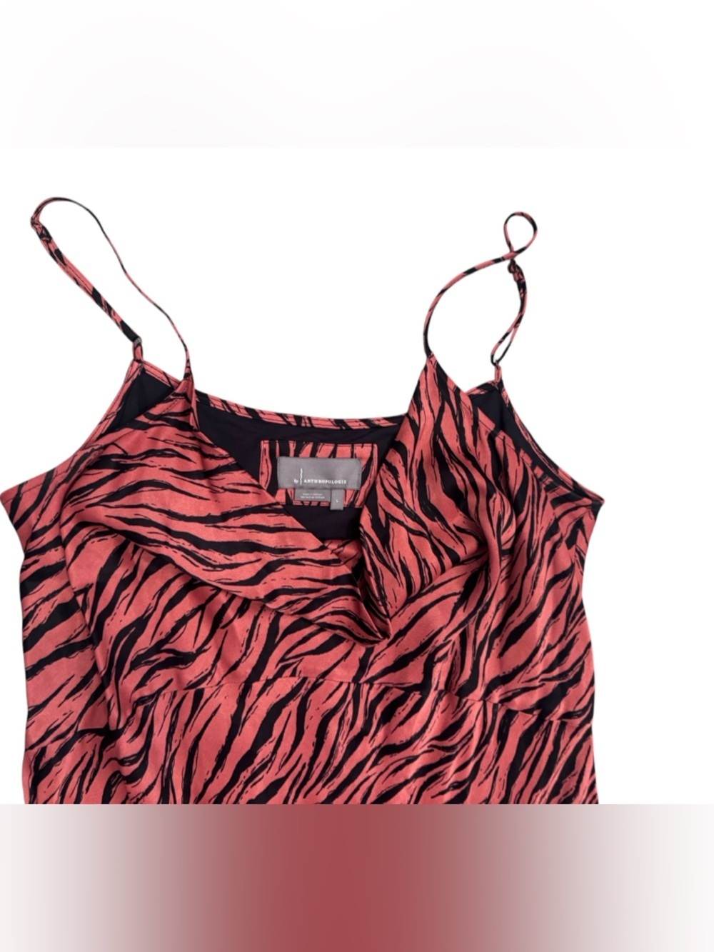 Anthropologie Elyse Zebra Print Cowl Neck Satin Midi Dress Size Large - Picture 10 of 13